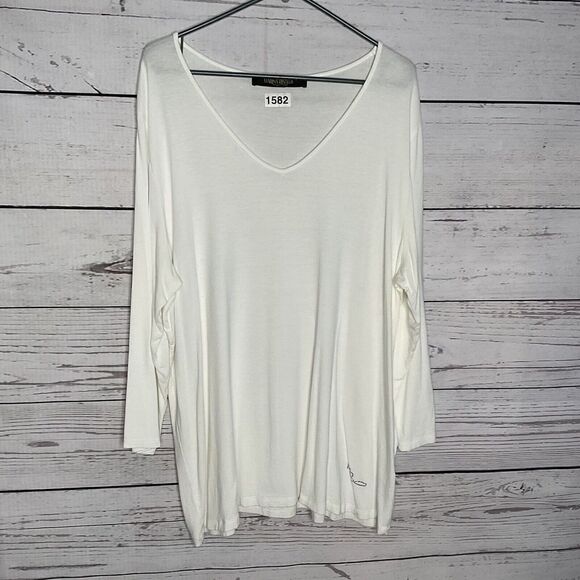 Marina Rinaldi Ivory T-shirt Tunic Embellished with a Sparkling‎ Logo Size XL - Picture 1 of 9